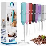 Powerful Milk Frother Handheld Foam Maker, Mini Whisk Drink Mixer for Coffee, Cappuccino, Latte, Matcha, Hot Chocolate, With Stand, Aqua