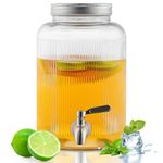 Evanda Glass Beverage Dispenser with Leakproof Stainless Steel Tap, 4L Iced Beverage Dispensers, Drink Dispenser for Fruit Teapot for Making Iced Tea, Lemonade and Juices