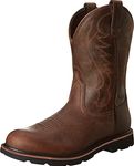 Cowboy Boots for Men Vintage Mid-Calf Embroidery Block Heel Wide Slip-On PU Leahter Western Boot Size 5-13 UK (7.5,Brown)