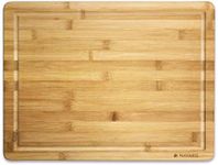 Navaris Wood Cutting Board - Large Natural Bamboo Wooden Chopping Board for Kitchen with Crumb and Juice Groove for Food Prep - Size L, 18 x 13 inches