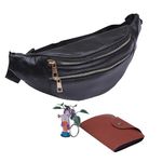 Whitedot Dot 6.1.2 Leather Waist Bag for Men,Women for Hiking Travel Camping Running Sports/Money Belt with Adjustable Strap (Black)+ Free Leather Wallet/Card Holder & Cute Crystal Keyring/Keychain