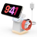 JoyGeek 3-in-1 Charger Stand for Fitbit Watch: Foldable Wireless Charging Station with Night Lights - Magnetic Charger Dock for Fitbit Charge 6/Charge 5/Luxe,iPhone 15-12 Series, AirPods