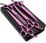 Moontay Professional 7.0" Dog Grooming Scissors Set, 4-pieces Straight, Upward Curved, Downward Curved, Thinning/Blending Shears for Dog, Cat and Pets, JP Stainless Steel, Pink