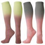 Kickticks 4 Pairs Compression Socks for Woman & Man Unisex 20-30mmHg Knee high Plus Size Wide Calves for Flying Running…, 06 Grey&pink+green&red, Large-X-Large