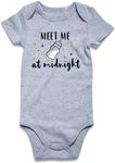 Funnycokid Unisex Newborn Clothes Meet Me at Midnight Bottle Baby Outfits Gender Neutral Baby Onsies 3-6 Months Announcement Bodysuit Cute Clothes