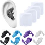 Proxima Direct Reusable Ear Plugs for Swimming, 4 Pairs Soft Silicone Waterproof Swim Earplugs with Noise Cancelling for Bathing, Surfing, Swimming, Kayaking and Other Watersports (Adult, White Black Blue Purple)