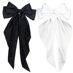 2 PCS Big Bow Hair Clips, White and Black Hair Bow French Bowknot Hairpin Hair Clip with Long Silky Satin Tail Large Hair Bows for Women Girls