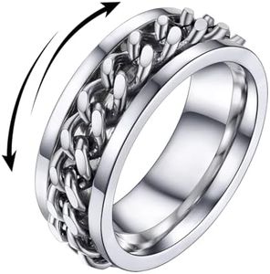 U7 Fidget Ring for Anxiety for Women Stainless Steel 7mm Thick Band Ring Cuban Link Chain Spinner Ring Size 6