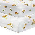 The White Cradle Flat Bed Sheet for Baby Cot & Mattress (2 pcs Pack) - Pure Organic Cotton - Extra Large, Super Soft & Smooth, Absorbent Twill Fabric for Infants & Newborns - Giraffe and Flower