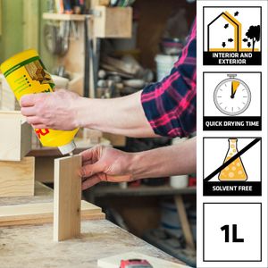 Everbuild D4 Premium Wood Adhesive, White – 1 Litre Strong Bond