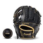 Franklin Sports Teeball Glove and Ball Set - Meshtek Teeball Glove and Foam Baseball - Black/Gold - 9.5" Left Hand Throw