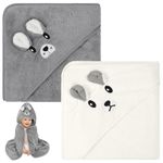 Aolso Hooded Baby Towel,2 PCs Baby Bath Towels with Hood,80x80cm Soft and Absorbent Hooded Towels for Kids Newborn and Infant,Baby Shower Gifts(White/Gray)