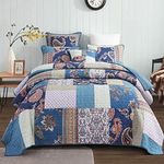 Tache Cotton Patchwork Vintage Bohemian Paisley Floral Damask Pastel Green Purple Dark Blue Colorful Lightweight Coverlet Night Flower Quilt Set, Twin