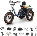 Electric Tricycle for Adults, 55 Miles Range Cargo Tricycle with Large Basket, 960W Max Rear Motor Electric Trike with 48V 648Wh Battery, 20" 6061 Aluminum Folding Ebike Frame, 25MPH 3 Wheel Alaskan B