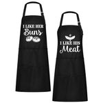 Chuarry 2 Pack Couples Kitchen Aprons with Adjustable Neck Strap Wedding Gifts Engagement Christmas Gifts for Couples(Meat and Buns)