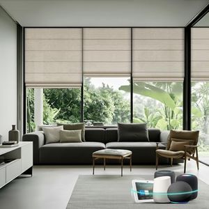 Aprilsmart Motorized Roman Shades,Compatible with Apple HomeKit Alexa Google Home- Voice and app Control,Light Filtering Motorized Roller Shades Custom Size (Light Filtering Safari Dove-204)