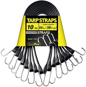 Rubber Bungee Cords with Standard S Hooks Heavy-Duty Black Tie Down Straps Ideal for Outdoor, Tarp Covers, Canvas Canopies, Motorcycle, and Cargo. by Amazing Straps (50, 15 Inch) (ASB0003)