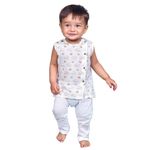 POLKA TOTS Unisex-Child 18-24 M Super Soft Cotton Sleeveless Jhabla And Pant Set Elephant Print - White & Mustard