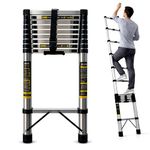 JIALTO 3.9 Meter (12.8 Feet) Portable & Compact Ultra-Stable Stainless Steel Telescopic Ladder Multipurpose 10 Step for Home Outdoor use. 180-200 Kg Load Capacity - Silver