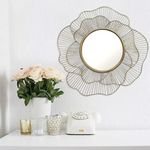 Artemade Iron Framed Rose Design Decorative Wall Mounted Round Mirror Modern Hanging Makeup Mirror for Bedroom Living Room Bathroom (Golden, 60 Cm)