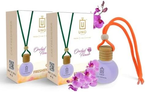 UNOAROMA Orchid Car Air Freshener, Long Lasting Hanging car perfume, Toxin-Free Oil in Glass Bottle with Wooden Diffuser, Car Accessories for fresh aroma, Last Upto-60 Days (15mlx2)