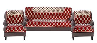 Nendle Luxurious Cotton Abstract Design 5 Seater Sofa Cover Set (Maroon, 6 Pieces)