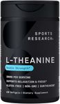 Sports Research L-Theanine 200mg with Organic Coconut Oil | Suntheanine Supplement for Focus, Relaxation & Alertness | Double Strength, Non-GMO & Gluten Free