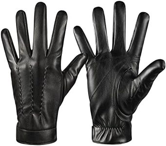 QUKOPSE Winter Leather Gloves for Men,Touchscreen Snow Driving Gloves with Cashmere Lining for Motorcycle Driving Riding, Black, M-8.5"