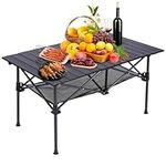 REDCAMP Folding Camping Table Portable Camp Table,Lightweight Aluminum Table Adjustable Height,Roll-Up Top Foldable Table with Mesh Storage for Outdoor, Picnic,Backyard,BBQ, Indoor,37.5"x 21.6"