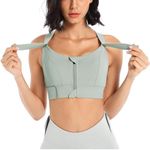 GLAMORAS Women Polyester Spandex Padded Wirefree High Impact Work Out Bra Support Front Zipper Gym Padded Bras Adjustable Straps Criss Cross Back Gym Yoga Workout Running,Size: M-2Xl - Green