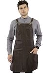 Under NY Sky Real Leather Apron - Brown Leather Body, Pockets and Cross-back Straps - Split-Leg, Lined, Adjustable for Men, Women - Chef, Barista, Barber, Woodworker, Shop, Bartender, Maker