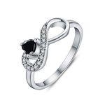 JO WISDOM Infinity Heart Promise Rings for Her Sterling Silver Friendship Ring Black Birthstone Ring Size 6