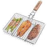 ORDORA Portable Grill Basket, Rustproof 304 Stainless Steel Grill Accessories, Fish Grilling Basket for Outdoor Grill, Heavy Duty Vegetable Grill Baskets, BBQ Barbecue Tool for Steak, Shrimp, Chops