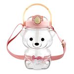 YOLUFER Kawaii Transparent Water Bottle Cute Bear Water Bottles with Straw Water Bottle with Adjustable Shoulder Strap Drinking Cups for Sports Camping Picnic Hiking Travel (35oz)