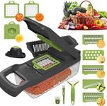15-in-1 Vegetable Chopper Multi-Purpose Cutter Mandoline Slicer with Container Food Veggie Onion Potato French Fries Salad Peeler Dicer Grater Hand Safety Blades Kitchen Tools Gadgets 15in1