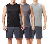 TEX2FIT Men's Tank Tops, 3 Pack Men's Sleeveless T-Shirts Workout Muscle Shirts Quick-Dry Gym Shirt (Pack of 3) (Black/Dark Grey/Light Grey Melange, X-Large)