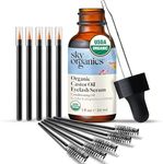 Organic Castor Oil By Sky Organics, Cold-Pressed, 100% Pure, Hexane-Free Castor Oil - Dry Skin, Hair Growth, Eyelashes growth and eyebrows growth- Caster Oil Lash Enhancer with Mascara Brushes (30ml)