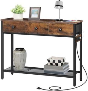 HOOBRO 39.4" Console Table with 3 Drawers& Storage Shelves, Entryway Table with Charging Station, Sofa Table Entrance Table with Mesh Shelf for Hallway, Living Room, Foyer, Rustic Brown BF83UXG01