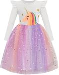 Arshiner Toddler Tulle Dress Long Sleeve Party Princess Birthday Formal Sparkle Rainbow Tutu Little Girl Star Dresses 3T