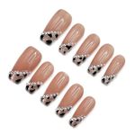 Wsiliana Ballerina Handmade Press on Nails Long Medium Acrylic Fake Nails Tips With Jelly Glue Pink Pearl Finish Nail 10Pcs (002 S)