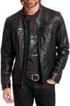 John Varvatos Star USA Men's Band Collar Leather Jacket, Black, Small