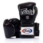 Fairtex Muay Thai Boxing Gloves BGV9 - Heavy Hitter Mexican Style - Minor Change Black with Yellow Piping 12 14 16 oz. Training & Sparring Gloves for Kick Boxing MMA K1 (Black, 16oz)