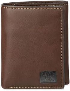 Levi's Men's Trifold Wallet-Sleek and Slim Includes Id Window and Credit Card Holder, Brown Stitch, One Size