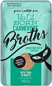 Tiki Cat Born Carnivore Broths, Tuna Recipe, Hydration and Flavor Supplement Cat Food Topper, 1.3 oz. Pouch (Pack of 12)