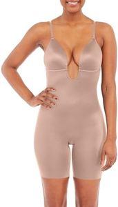 SPANXshape Suit Your Fancy Plunge Low-Back Mid-Thigh Bodysuit - Comfortable One Piece - Medium Compression - Seamless - Cafe Au Lait - M