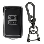 Keycept™ Silver Line TPU Key Cover Suitable for Renault Triber, Kiger 4 button Smart card key with Keychain. (Type 1, Black)