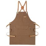 Chef Apron for Men Women with Gift Box Pack, Cross Back Apron with Pockets for Kitchen Cooking Baking Artist Painting, Cotton Canvas Work Aprons for Shop, Garden, Restaurant, Cafe (Brown, M to XXL)