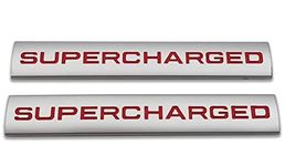 2Pcs 3D Raised Supercharged Logo Car Emblem Premium Auto Badge Rear Trunk Sticker Side Fender Decal (Silver red)