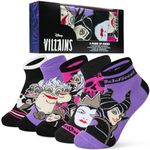 Disney Womens Ankle Socks, Soft and Breathable Socks Pack of 5 - Gifts for Her (Multi Villains)