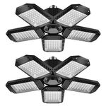 BNGGOGO 2 Pack Garage Light, 150W LED Garage Lighting with 5 Adjustable Panels, 15000LM Deformable E27 LED Garage Ceiling Lighting, Ultra Bright LED Garage Lights for Garage Workshop Warehouse